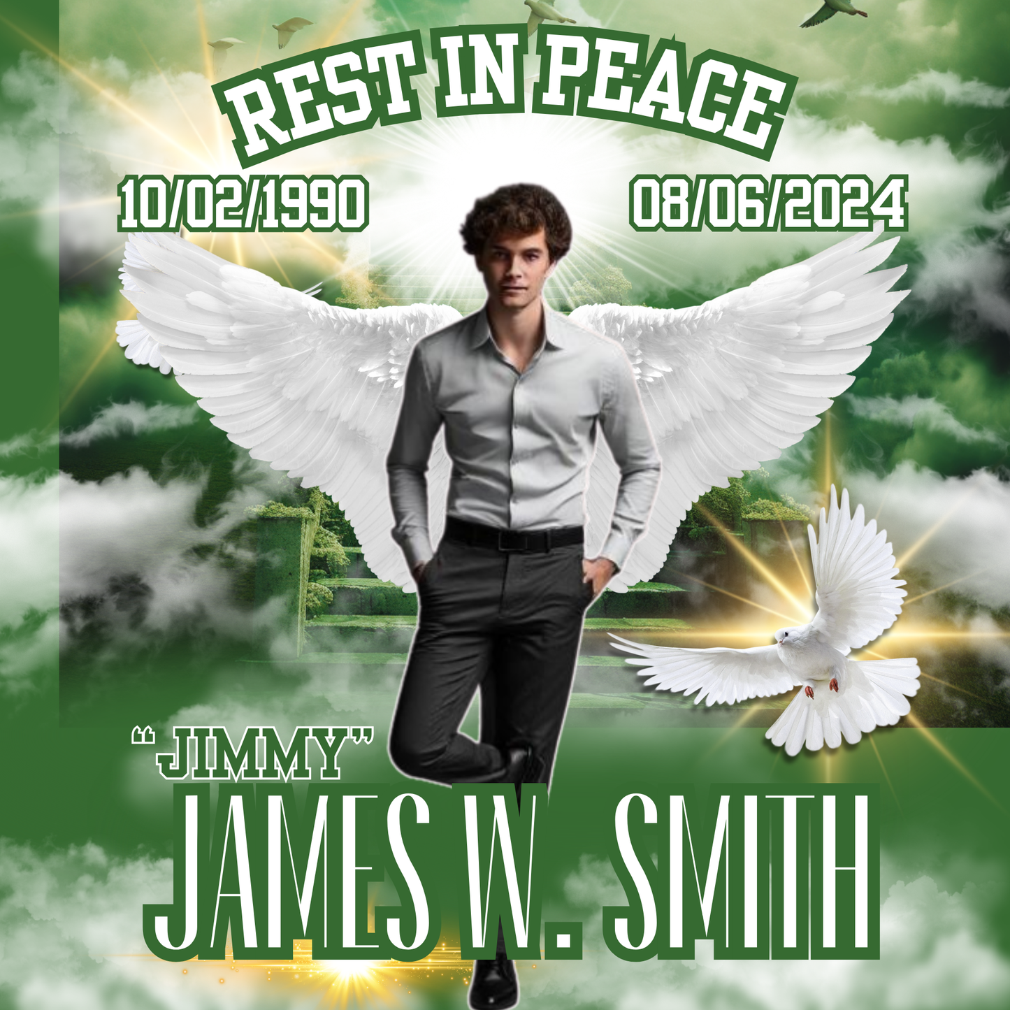 GREEN SINGLE MEMORIAL EDITABLE DESIGN