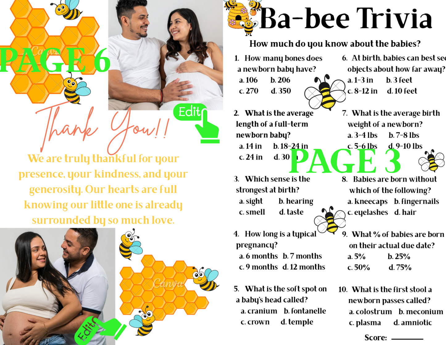 MAMA TO BEE BABY SHOWER GAME PROGRAM