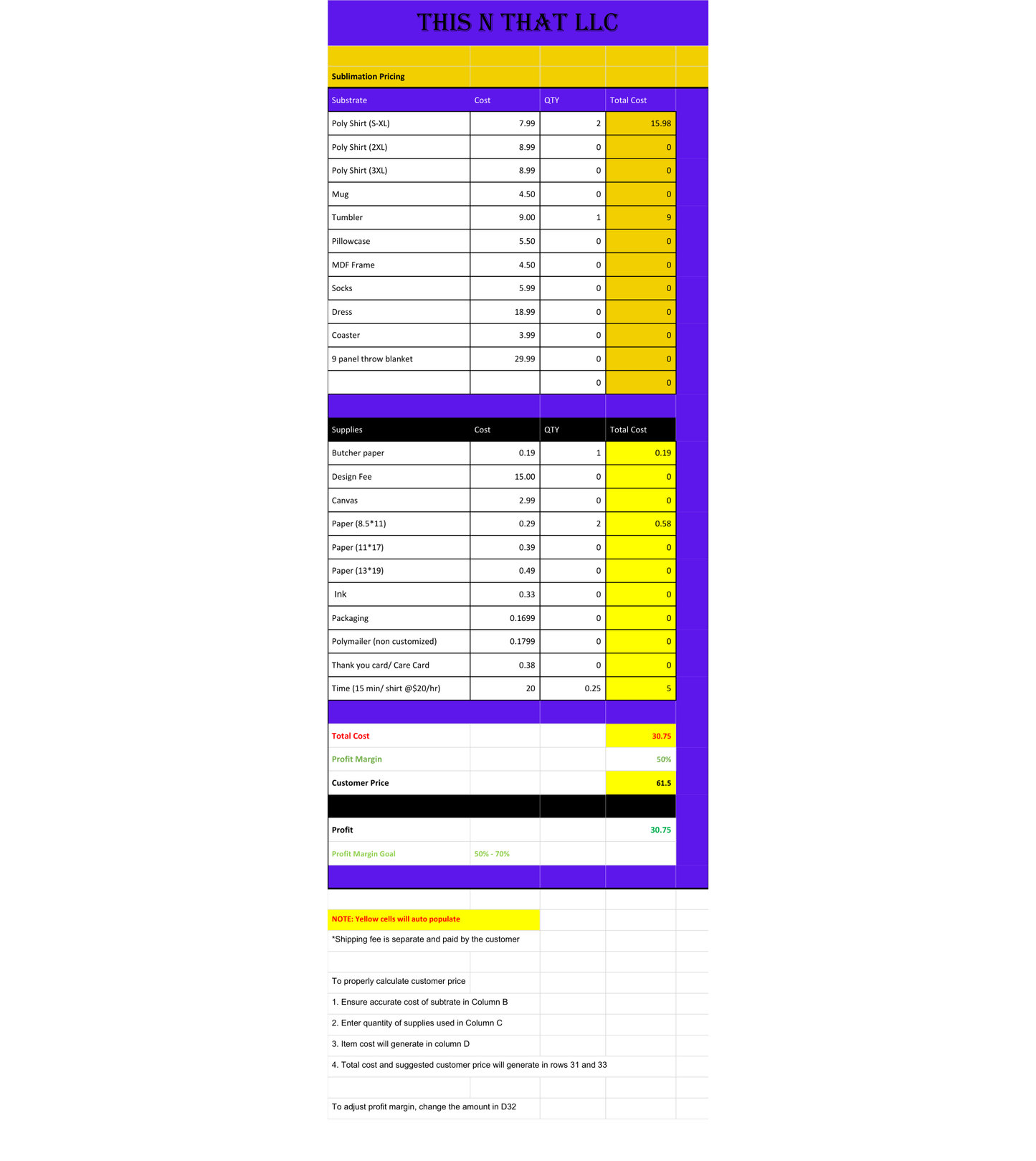 Pricing calculator
