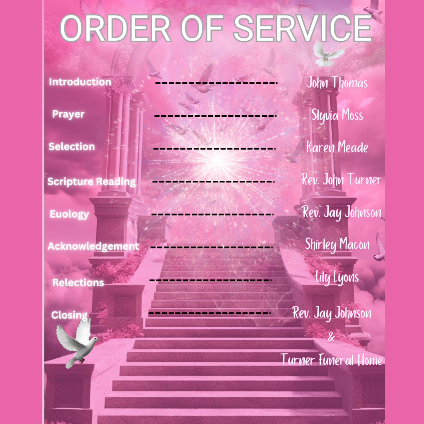 Pink funeral program template