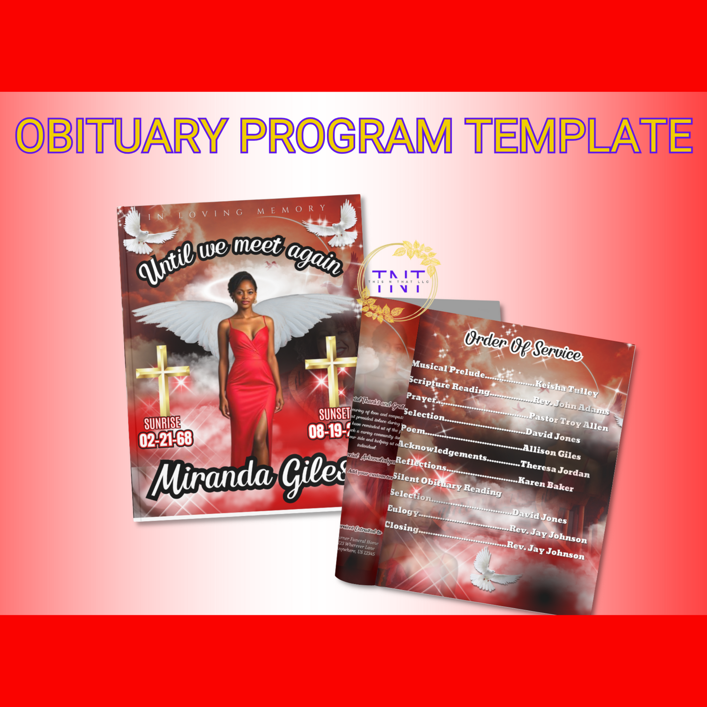 Red funeral program template