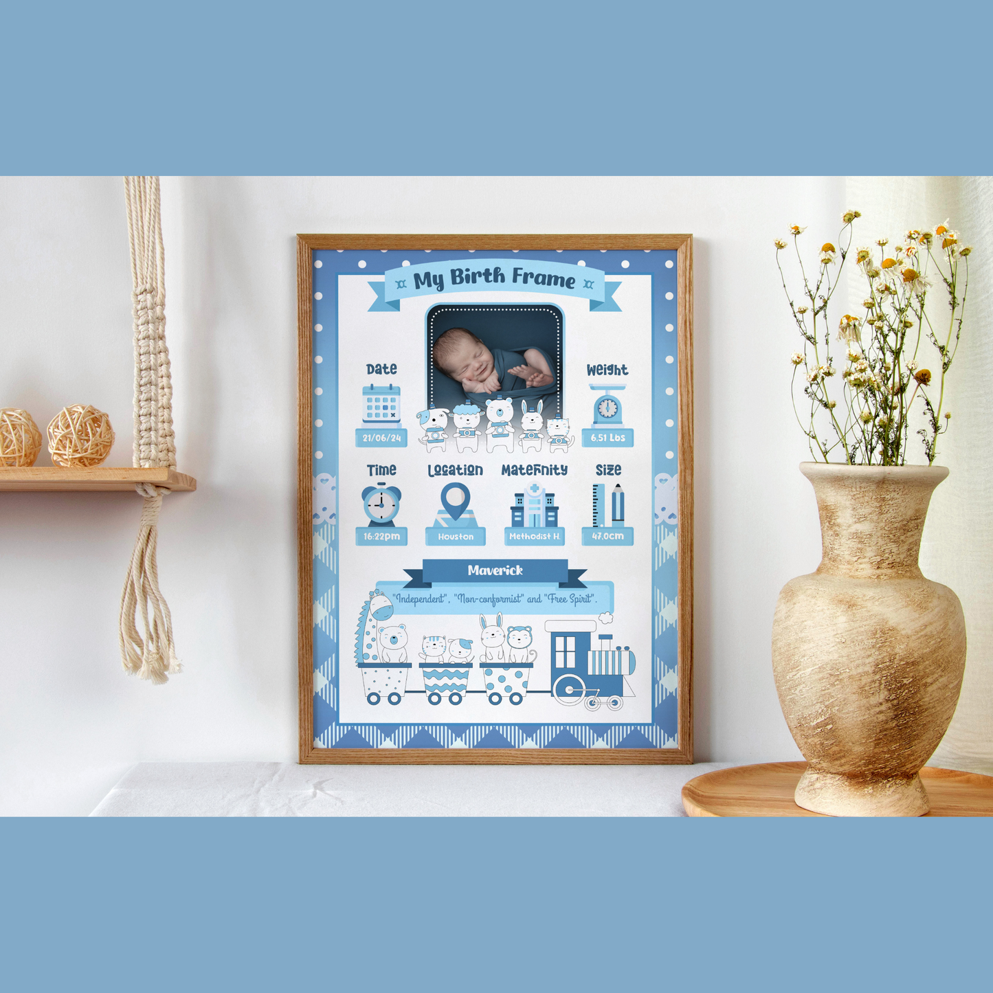 Blue Baby Birthday Announcement