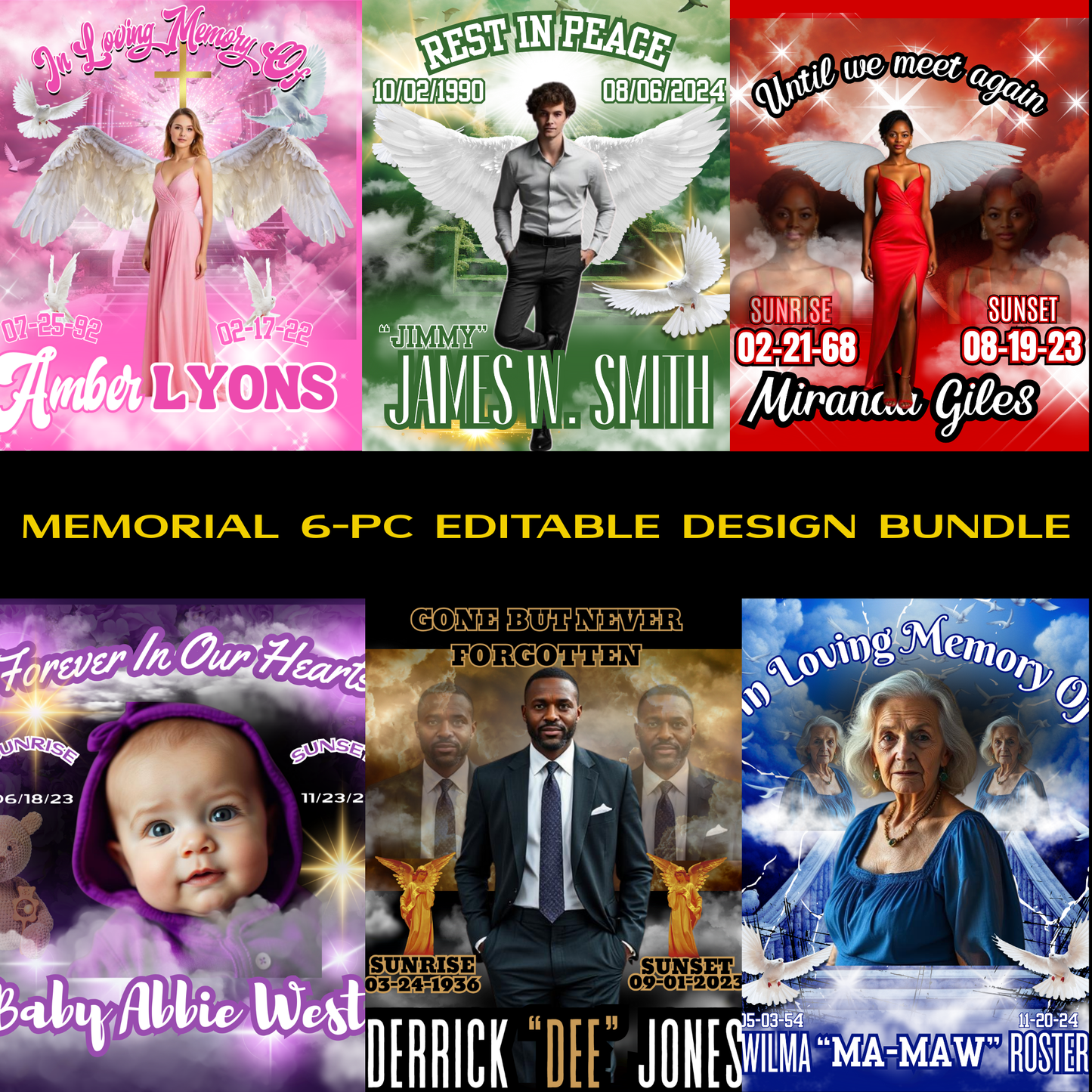 SET OF 6 MEMORIAL EDITABLE DESIGNS