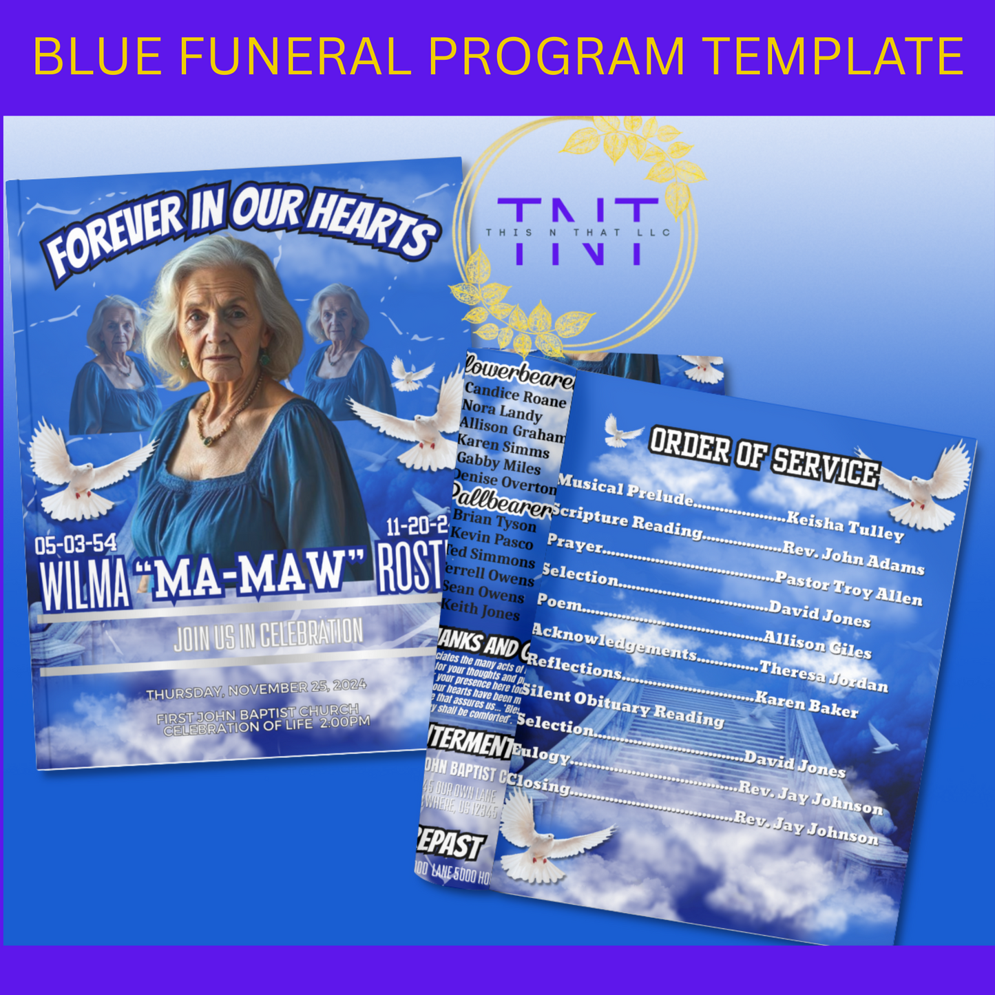 BLUE FUNERAL PROGRAM TEMPLATE