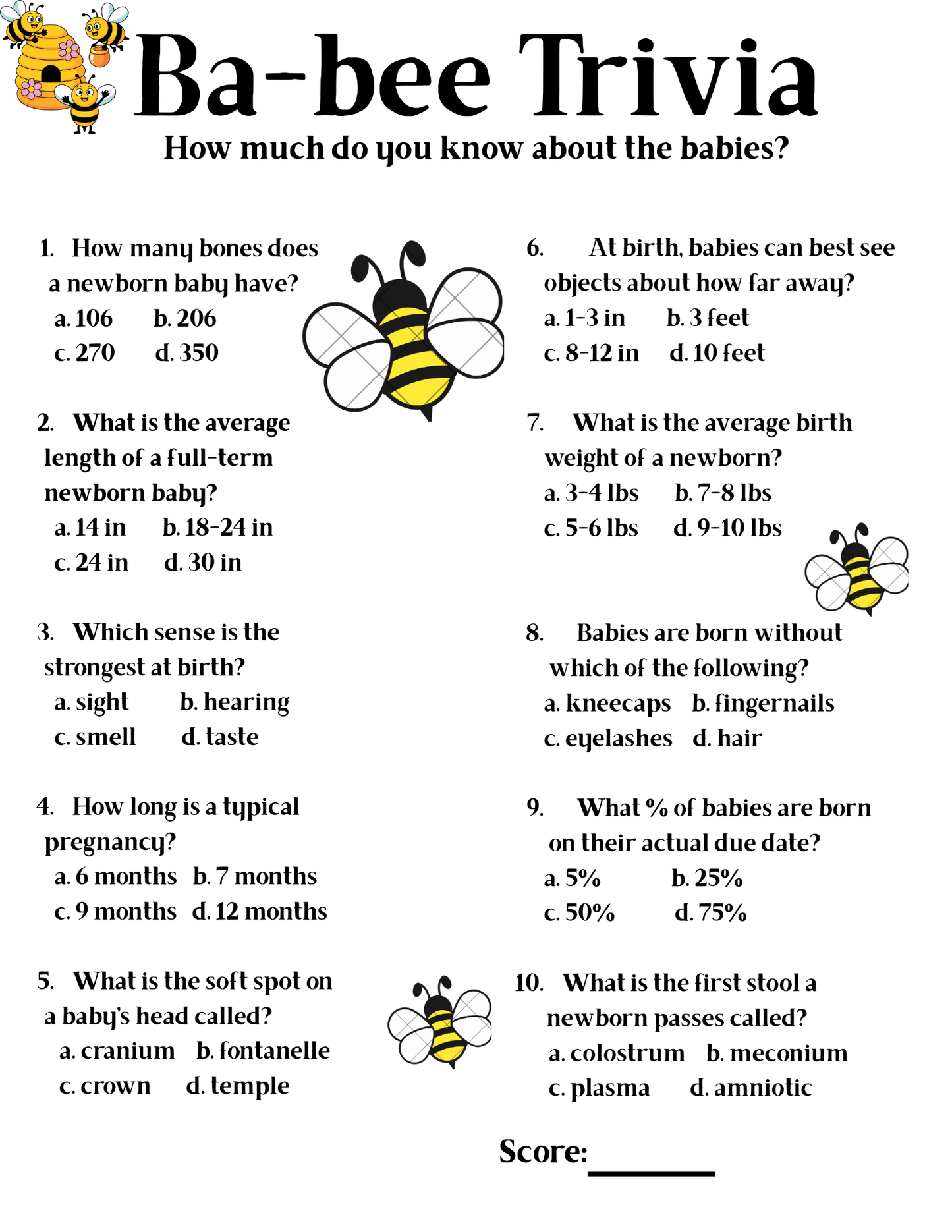 MAMA TO BEE BABY SHOWER GAME PROGRAM