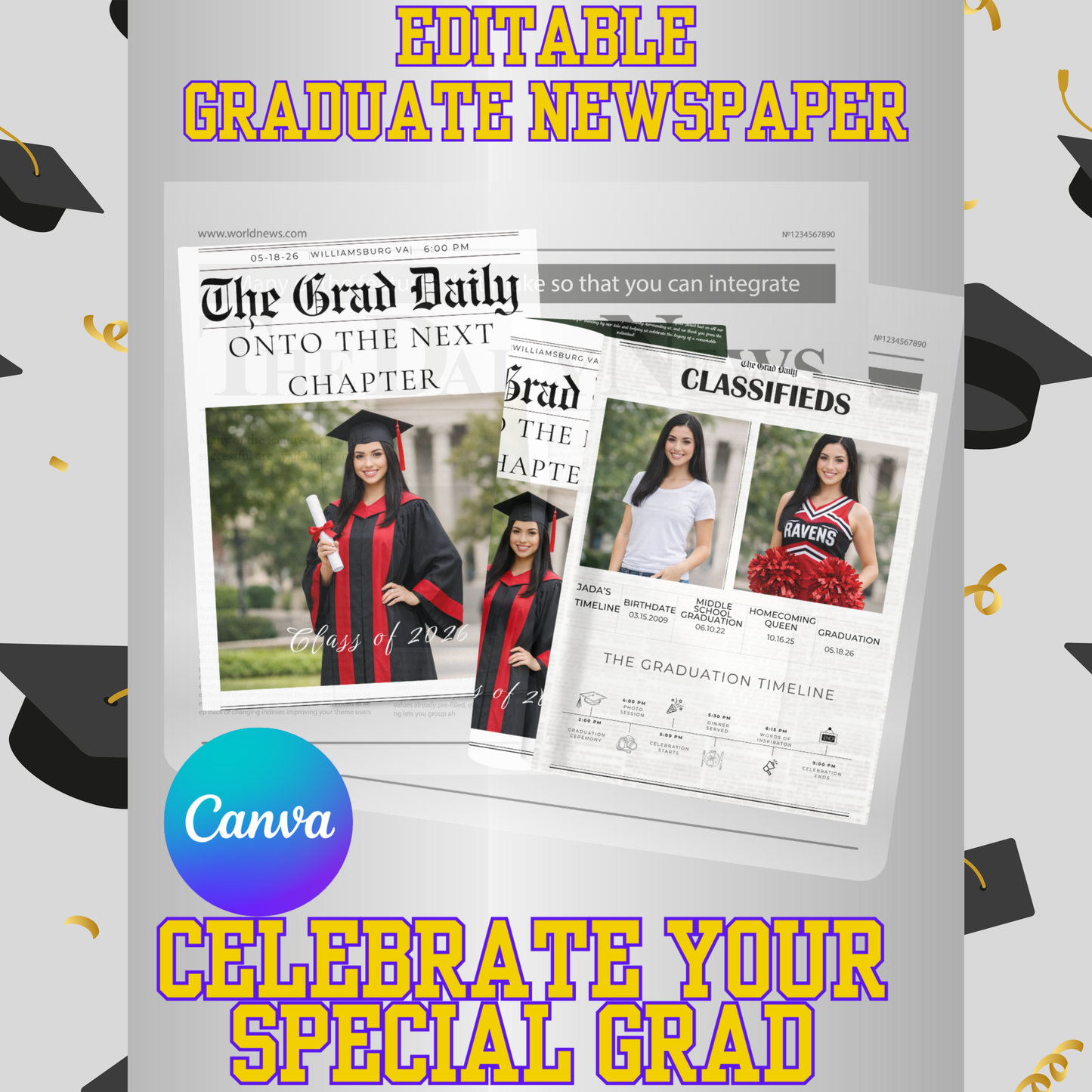 Graduation Newspaper Editable Template