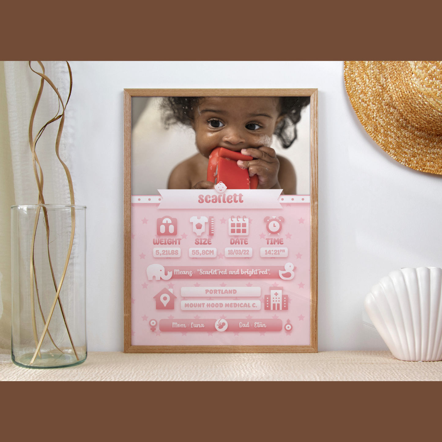 Pink baby announcement template with lg photo insert