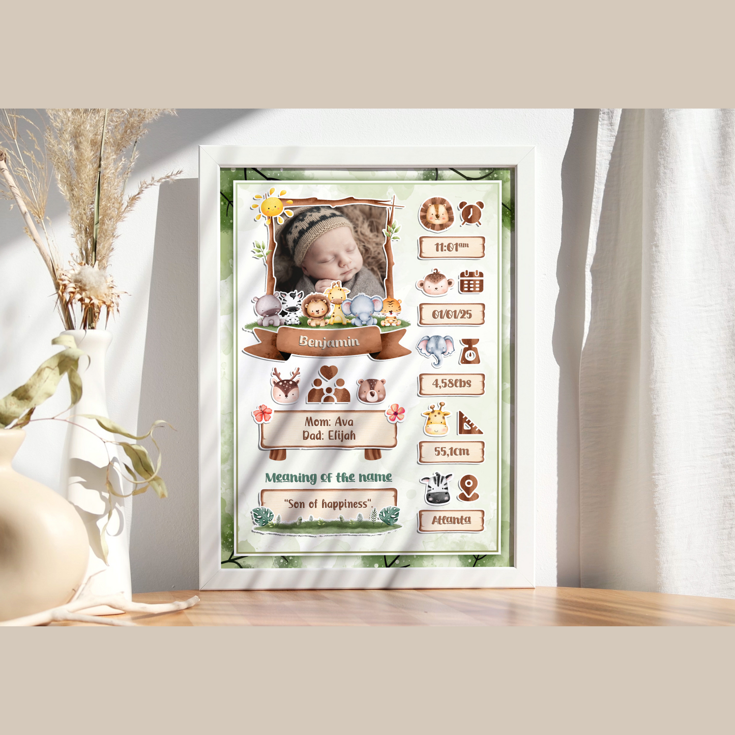 Animal theme baby announcement template